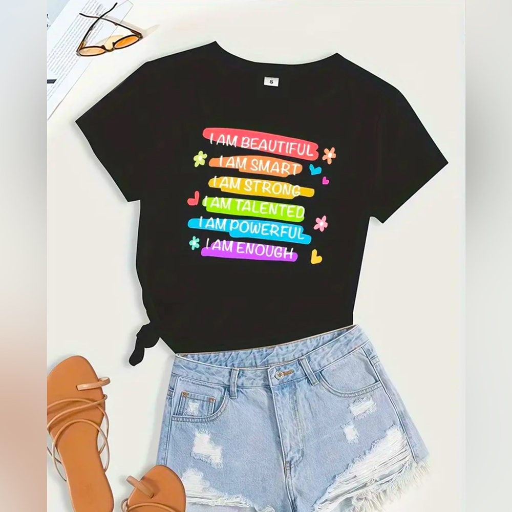 Unbranded - New - XL - Black Graphic Tee with Colorful Text